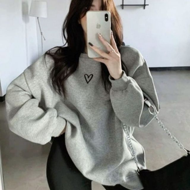 박시핏 스웻셔츠 하트모던 스티치 웜라이닝 겨울맨투맨 기모맨투맨 기본맨투맨
