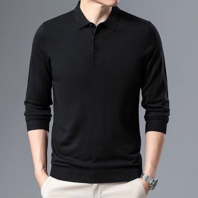 남자 겨울 카라넥 버튼 니트 긴팔 티셔츠 부드러운 울 혼방 데일리룩