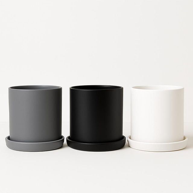 모던레시피 무광 도자기 원형 화분 받침 세트 20x20cm