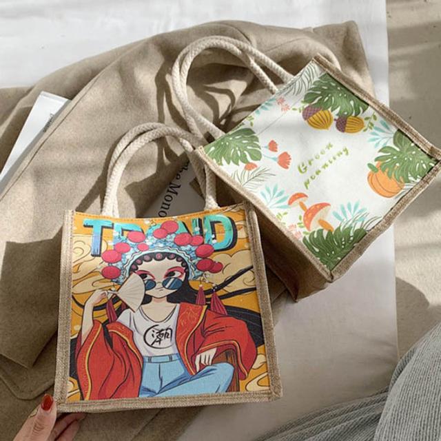 데일리 아트 캔버스 핸드백 1P 데일리백 미니 손가방