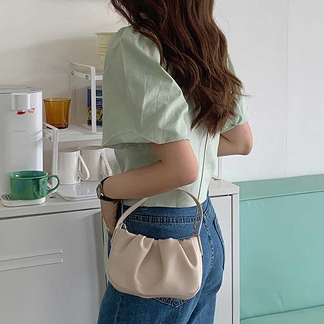 셔링 주름포인트 미니 토트백 크로스 얇은 스트랩