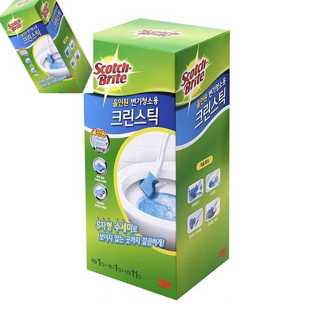3M 올인원 변기청소용 크린스틱 핸들 캐디 리필11입 청소스틱 손잡이수세미 청소도구 다용도수세미