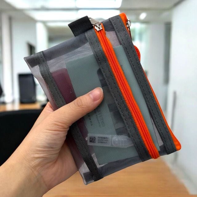 메쉬 동전 카드지갑 그레이