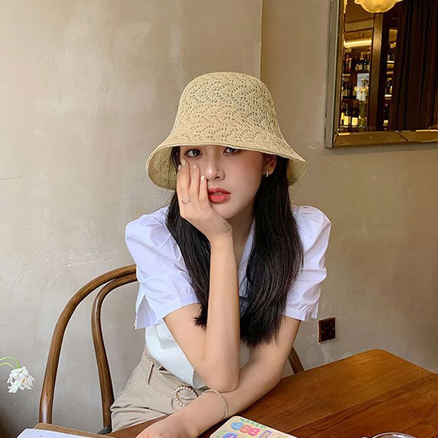 페이퍼햇 그물 짜임 바캉스모자 휴양지룩 여자 벙거지