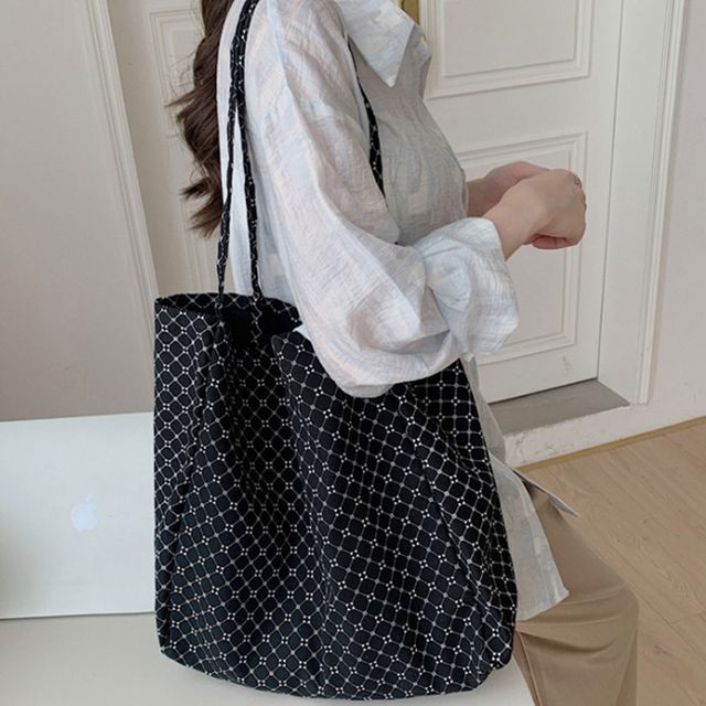다이아패턴 에코 숄더백 큰사이즈 데일리 캔버스소재
