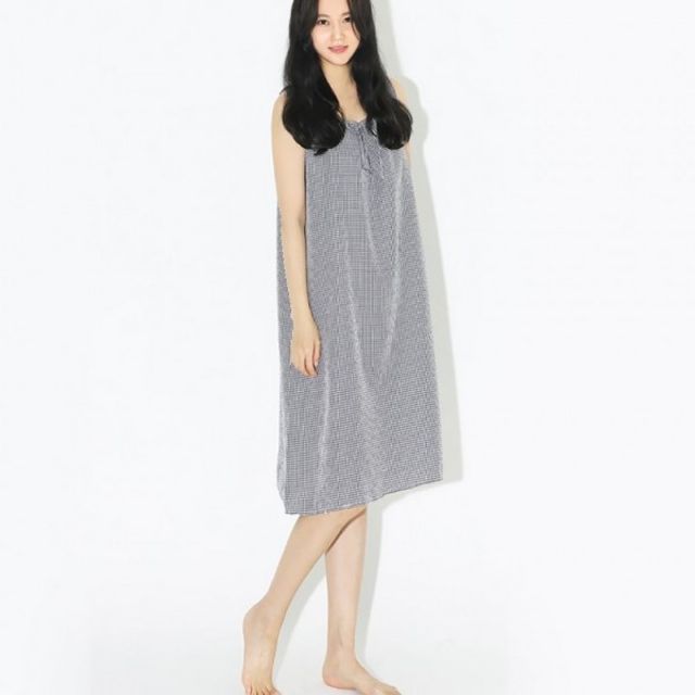 잠옷 루즈핏 라운드원피스 여름 나시 체크 라운드 여