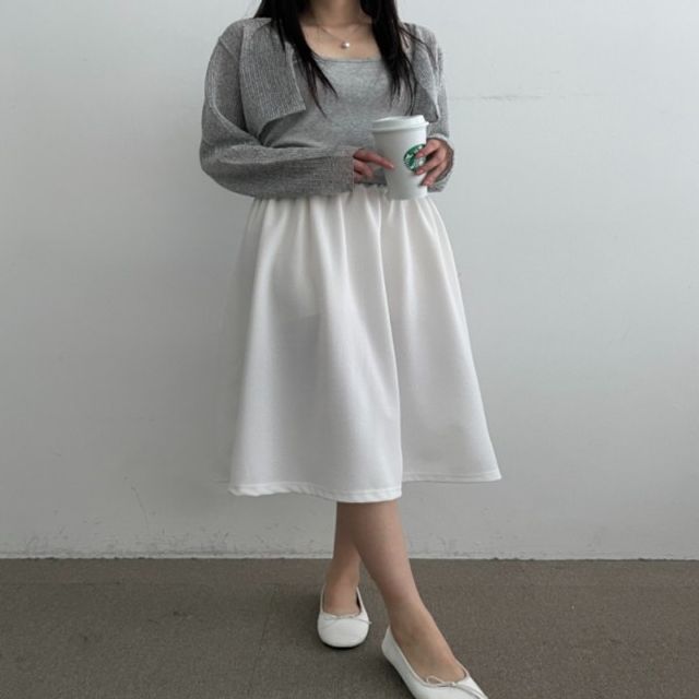 세미플레어 데일리 허리밴딩 밝은색 플레어스커트롱스커트
