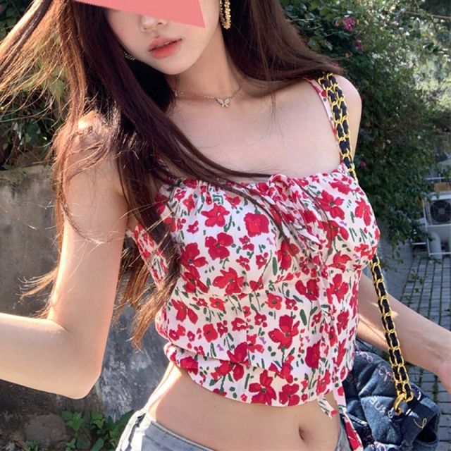 플라워 패턴 여성용 튜브탑 티셔츠 여름용