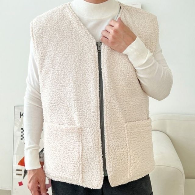 남성용 겨울용 플리스 조끼 아우터