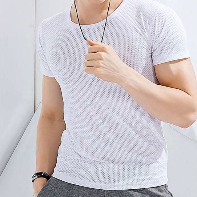 여름 기능성 메쉬 티셔츠 쿨 아이스 실크원단 라운드