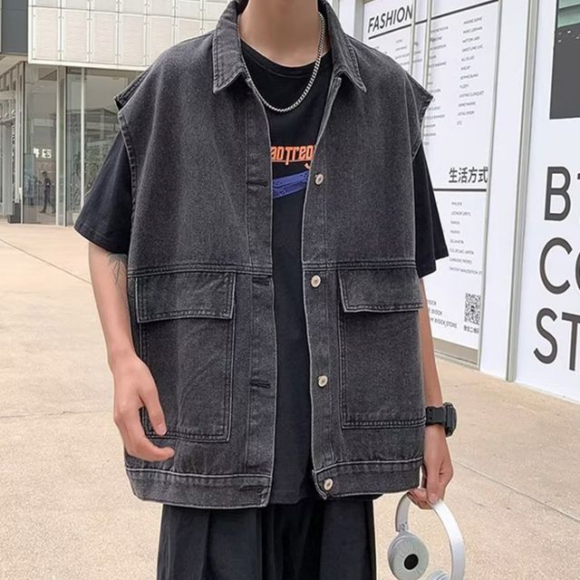 남자 2컬러 여름 빈티지 데님조끼 청조끼 조끼자켓