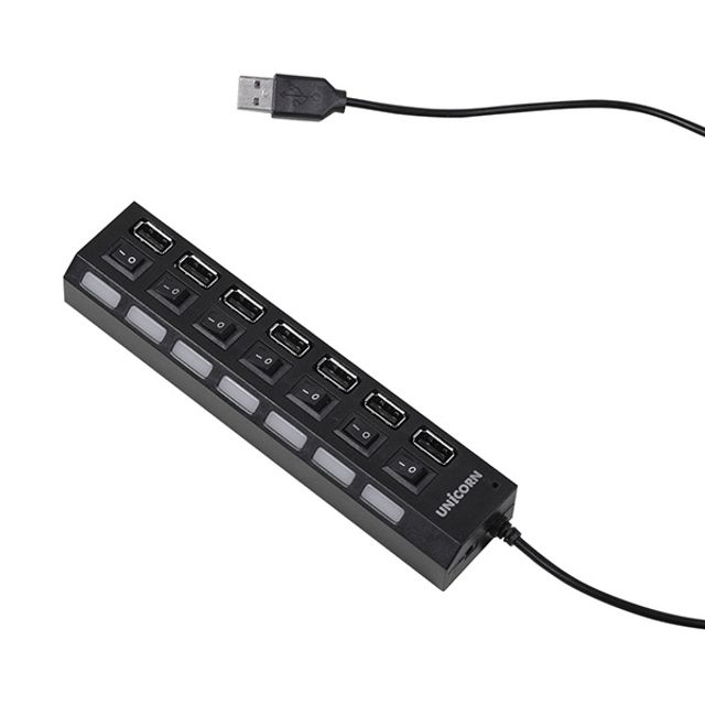 유니콘 USB 2.0 무전원 USB 7포트허브 개별스위치(블