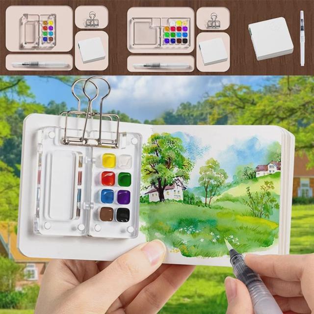 해외여행 그림 일기장 미니 휴대용 팔레트 수채화 스케치 케이스 8색 세트
