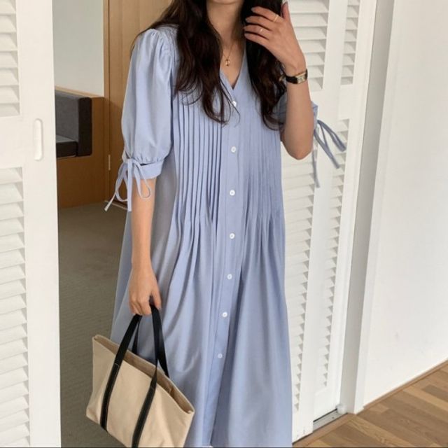 F006783 루즈핏 셔츠원피스 셔링핀턱