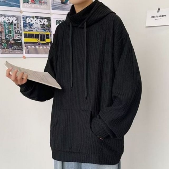 후드티 후드집업 일체형 포근한 넥워머 굵은줄 목폴라 후드 티셔츠 따뜻한