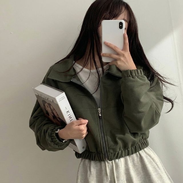 3컬러 여성 편하고 스포티한 데일리 크롭 집업 점퍼