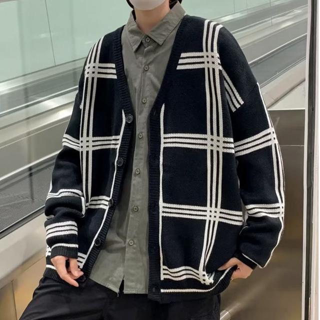 남자 오버핏 체크 가디건 봄 가을 간절기 편한룩 겉옷