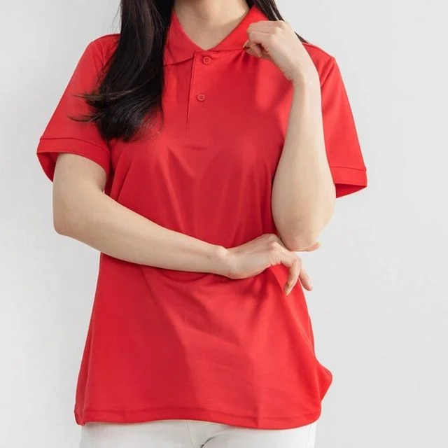 여성 커플룩 데일리 웨어 쿨론 카라 반팔 티셔츠 레드