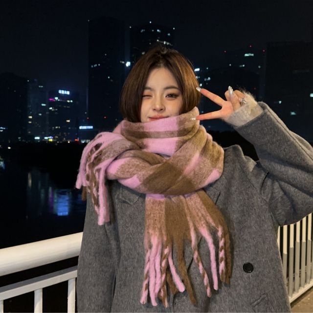 포근 체크 머플러 데일리 여성 목도리 모직머플러