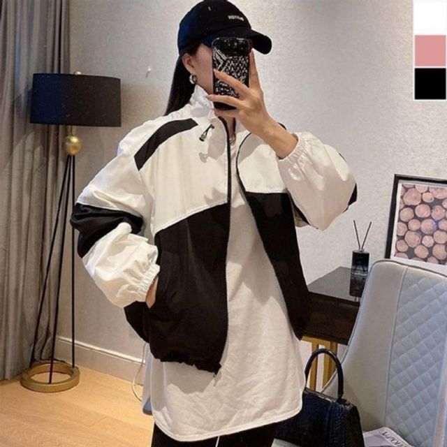 바람막이 자켓 간절기 점퍼 데일리 얇은 크롭 배색