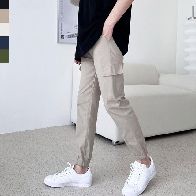 A 남성 린넨 포켓카고 조거 바지 하의
