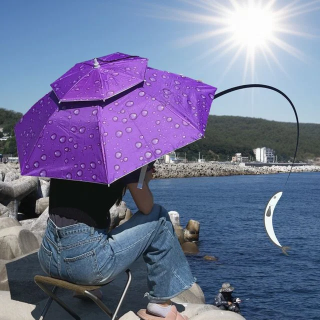 머리우산 머리에 쓰는 2단 우산모자 대형 퍼플
