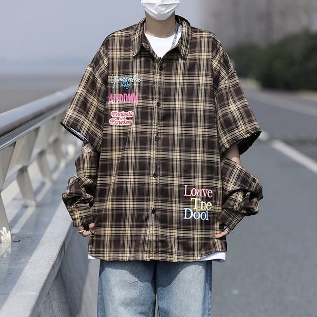 탈부착 체크 셔츠 레트로 빈티지 남성 디자인 센스
