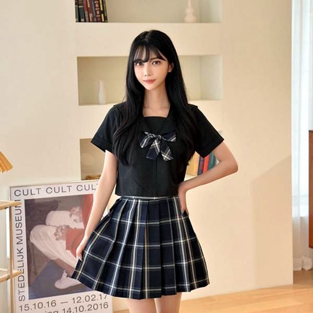 네이비 세라 차분한 블랙 일본여고생 체크 지앤제이