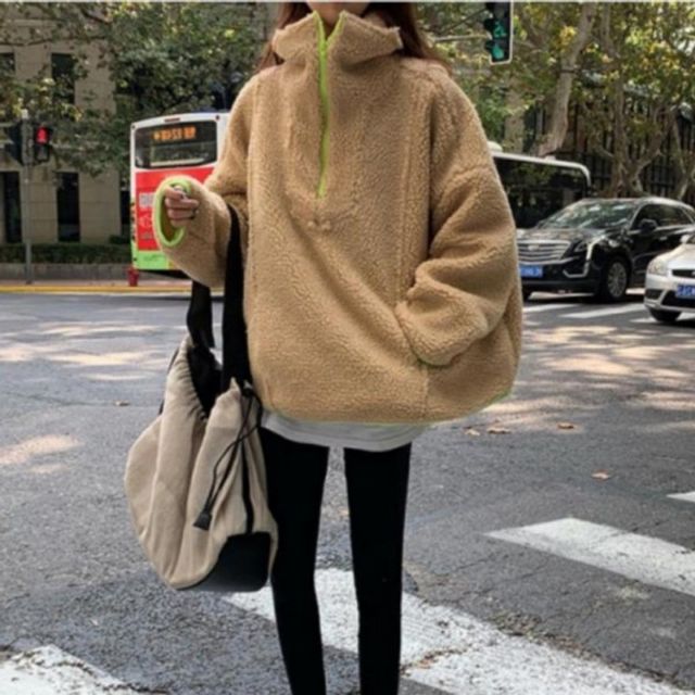 플리스 울소재 지퍼업 후드집업 여성점퍼 시그니처양털점퍼 뽀글이점퍼
