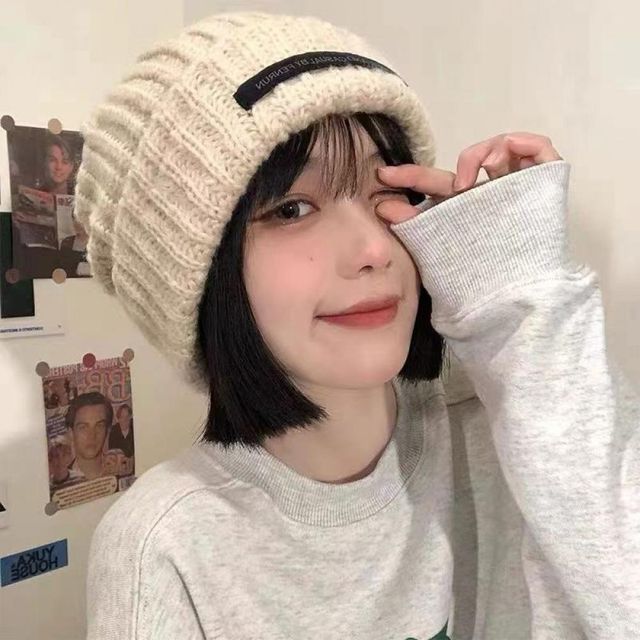 크림 니트모자 겨울모자 니트 비니 스웨터 빅사이즈 포근한 방한 뜨개