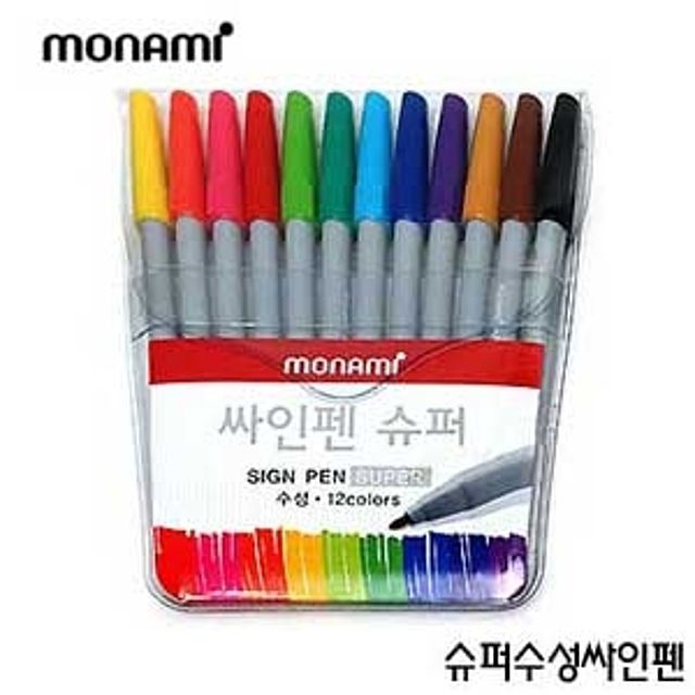 모나미 슈퍼수성싸인펜 12색 - 생생한 색상, 번짐 없는 수성 잉크