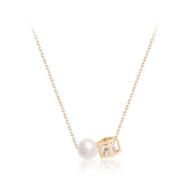 정품 14K GOLD 6mm 진주 큐브 목걸이 연장형 45cm
