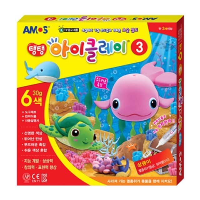 혜명몰 아모스 18000 탱탱아이클레이3 6색30g - 박스 (24개입) 미술놀이 클레이공예 만들기놀이 소프트클레