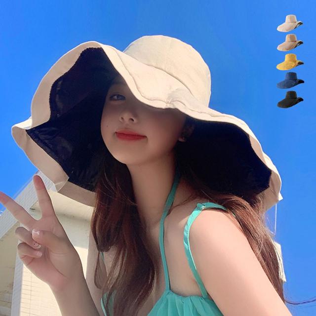 여성 넓은 챙 모자 자외선 차단 와이어 사파리햇
