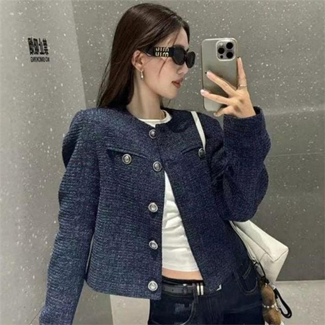 여성 트위드 자켓 여성 라운드 넥 자켓 꾸안꾸 노카라 아우터 블레이저 데일리 간절기 오피스 겨울
