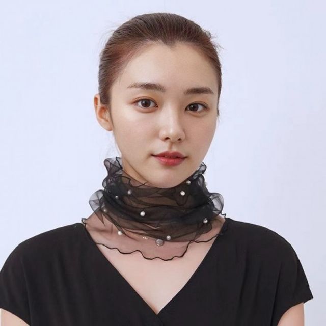 스카프 시스루스카프 진주 가리개 목주름 망사 목주름커버스카프 넥워머 0486