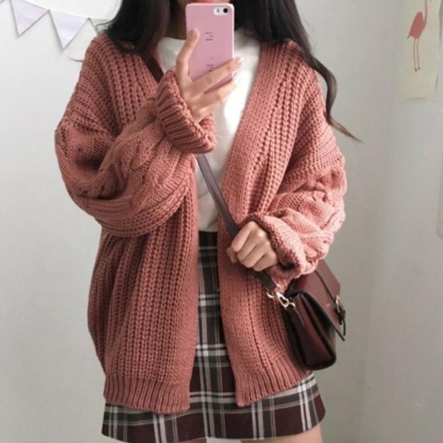 기본가디건 꽈배기 니트스웨터 루즈핏가디건