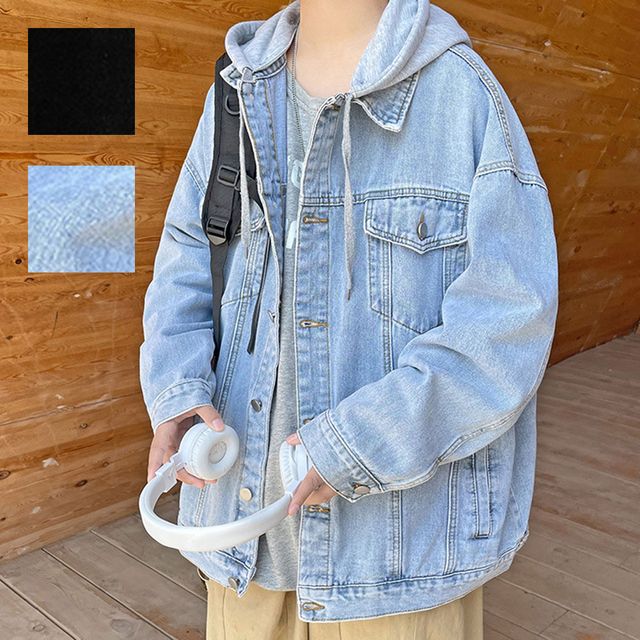 오버핏 데님 자켓 남자 캐주얼 외투 후드탈부착