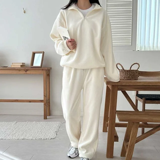 반집업 와이드 허리밴딩 트레이닝복 세트 가을겨울