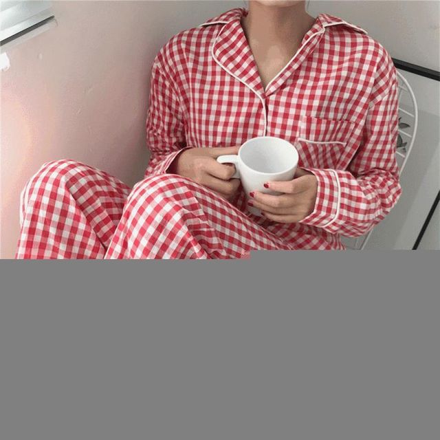 클래식 세트 체크 잠옷 반바지 파자마 홈웨어 나시