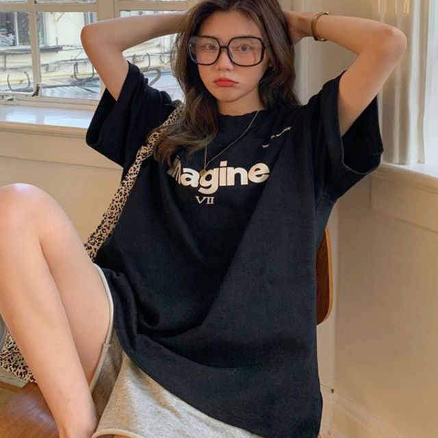 여성 앞뒤 영문 레터링 오버핏 반팔티셔츠 여름반팔티