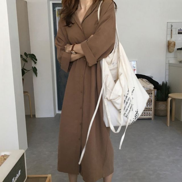 브라운셔츠 셔츠 원피스 여성 긴팔 캐주얼 오버핏 블라우스 데일리룩