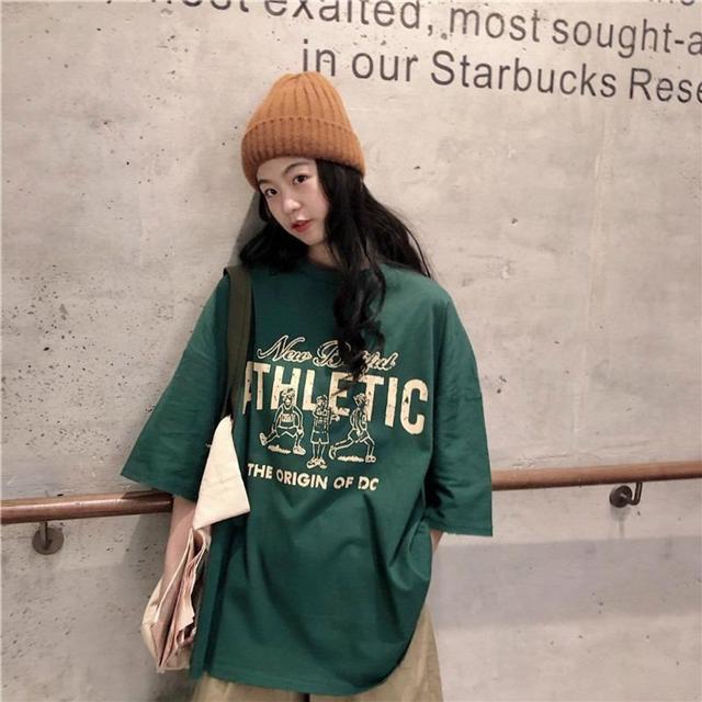 빈티지 프린팅 오버핏 반팔티 - 엉덩이 덮는 탄탄한 티셔츠