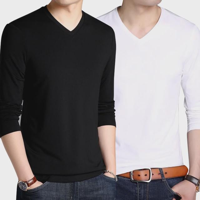 남성 브이넥 긴팔티 기본 무지 레이어드 이너 티셔츠