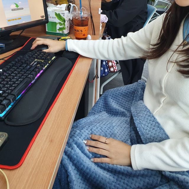 와플모양 양면 극세사 담요 블루