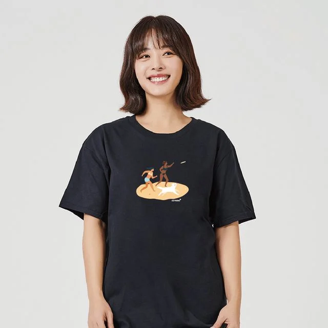 키밍 해변 캐쥬얼반팔티 휴가룩 블랙반팔셔츠