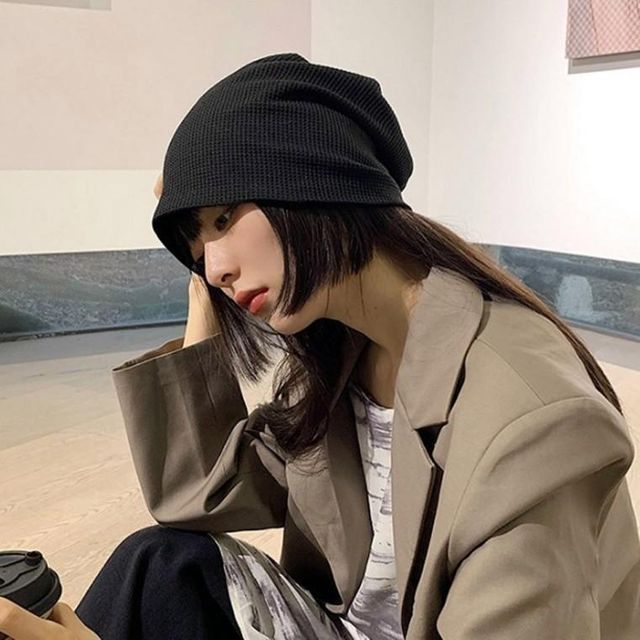 두건 비니 격자원단 무지 루즈핏 빅사이즈 수면 롱 모자
