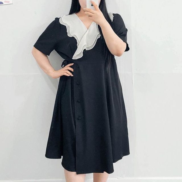 바람 에코 카라 원피스 빅사이즈 루즈핏 데일리