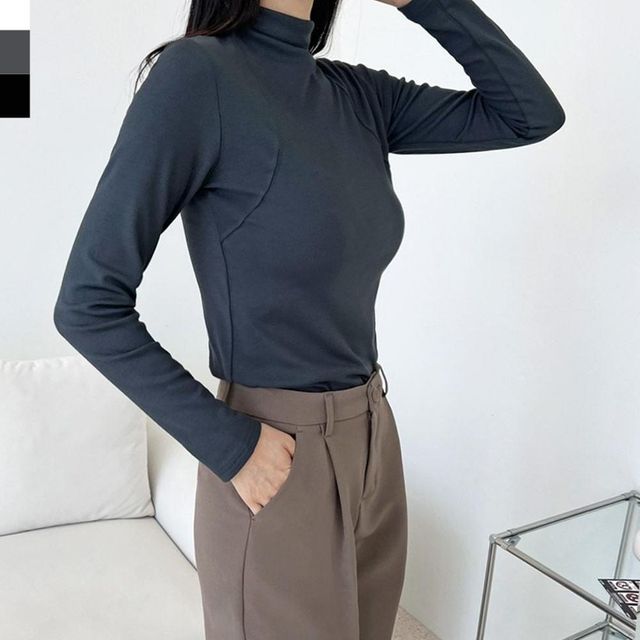 여성 퍼펙트핏 숄더 라인 반목폴라 상의 긴팔