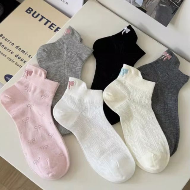 여성 리본 자수 봄 여름 단목 중목 양말 6종 패션 데일리